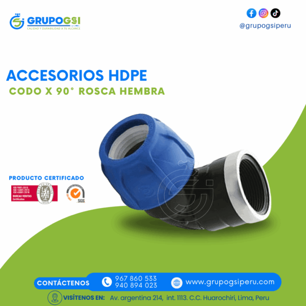 CODO X 90° ROSCA HEMBRA HDPE