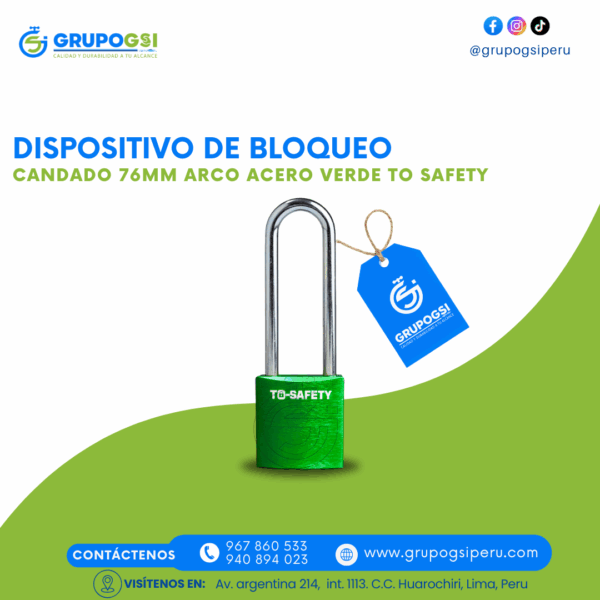 CANDADO 76MM ARCO ACERO VERDE TO SAFETY
