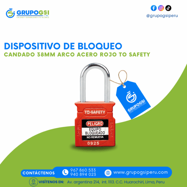 CANDADO 38MM ARCO ACERO ROJO TO SAFETY