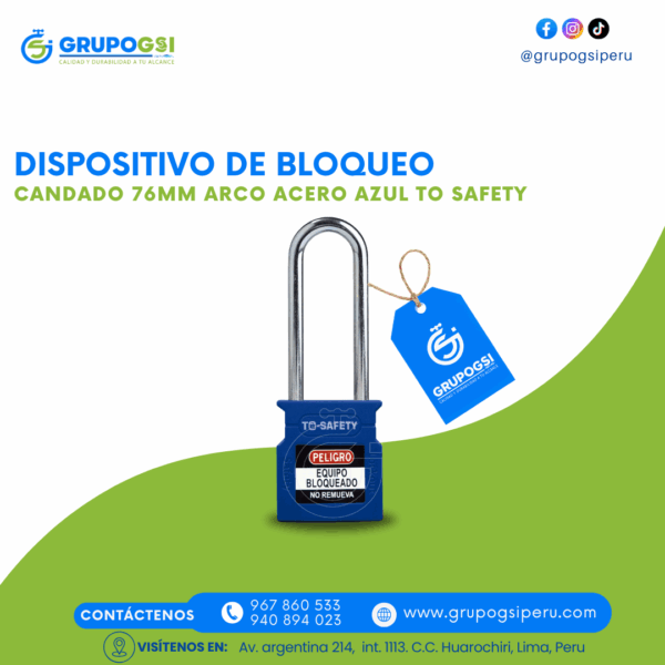 CANDADO 76MM ARCO ACERO AZUL TO SAFETY