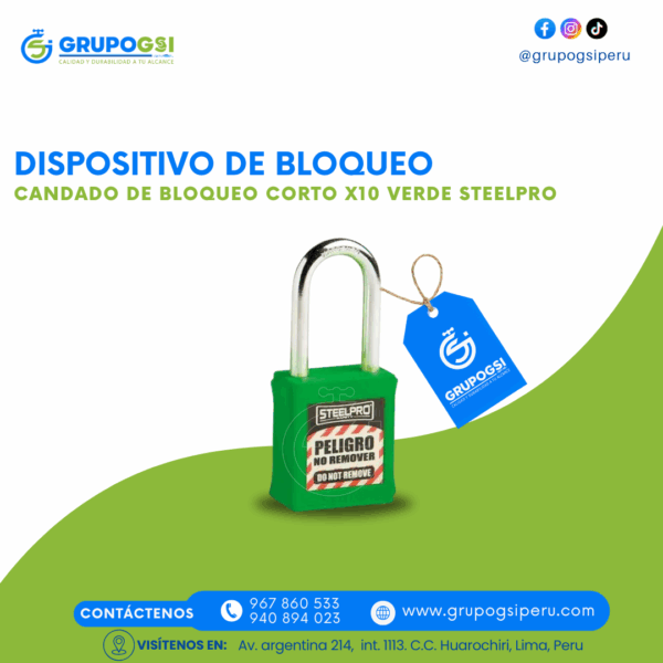 CANDADO DE BLOQUEO CORTO X10 VERDE STEELPRO