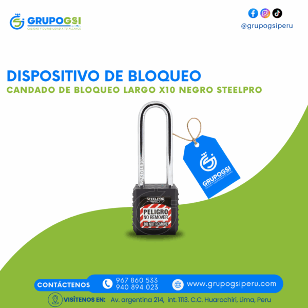 CANDADO DE BLOQUEO LARGO X10 NEGRO STEELPRO