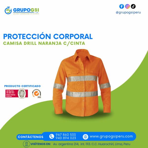 CAMISA DRILL NARANJA C/CINTA