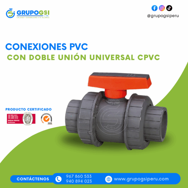 VÁLVULA C/ DOBLE UNIÓN UNIV. CPVC